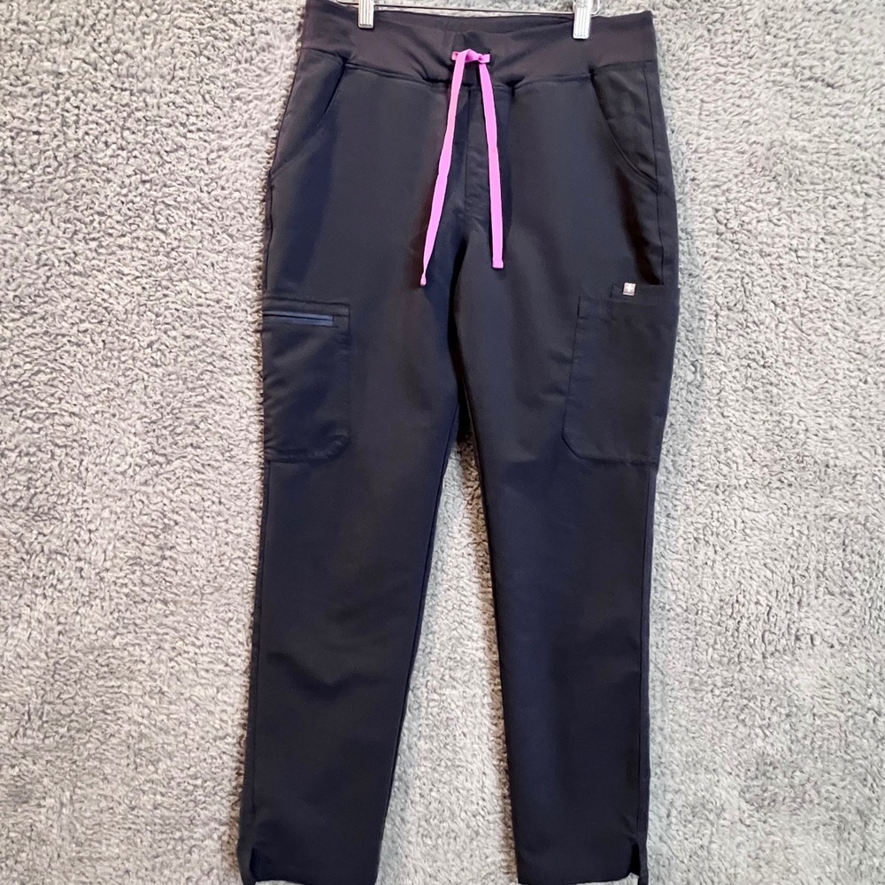 FIGS Yola High Waisted Scrub Pants Women's M Navy Pink Drawstring